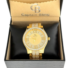 Load image into Gallery viewer, Captain Bling Gold-Tone Roman Numeral Dial Watch with Pave Accents
