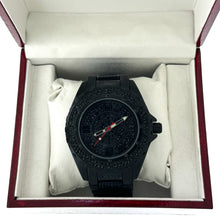 Load image into Gallery viewer, Captain Bling Black-Tone Watch with Red and Gold Hands and Pave Accents
