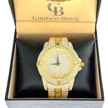 Load image into Gallery viewer, Captain Bling Gold-Tone Textured Pave Dial Watch with Pave Accents
