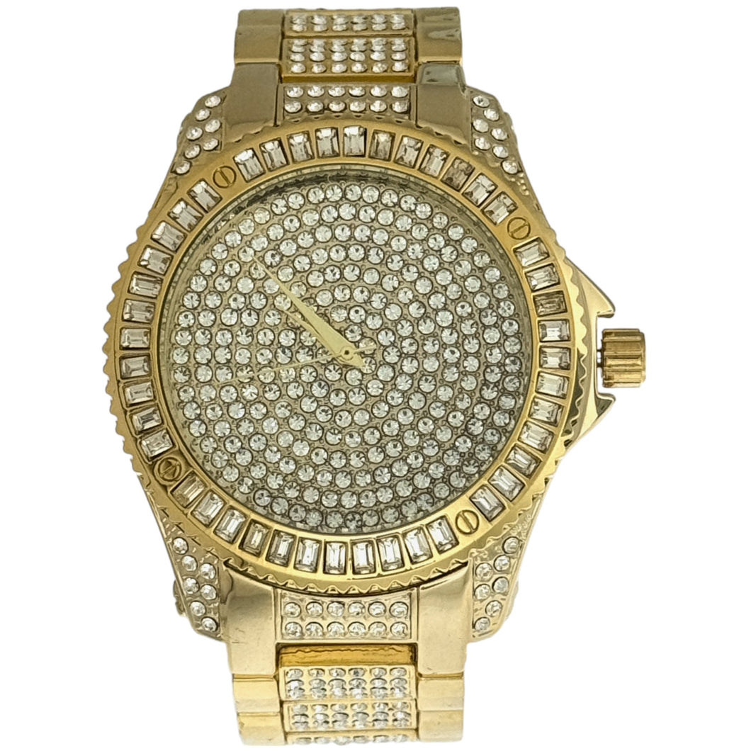 Captain Bling Gold-Tone Spiral Pave Dial Watch with Pave Accents