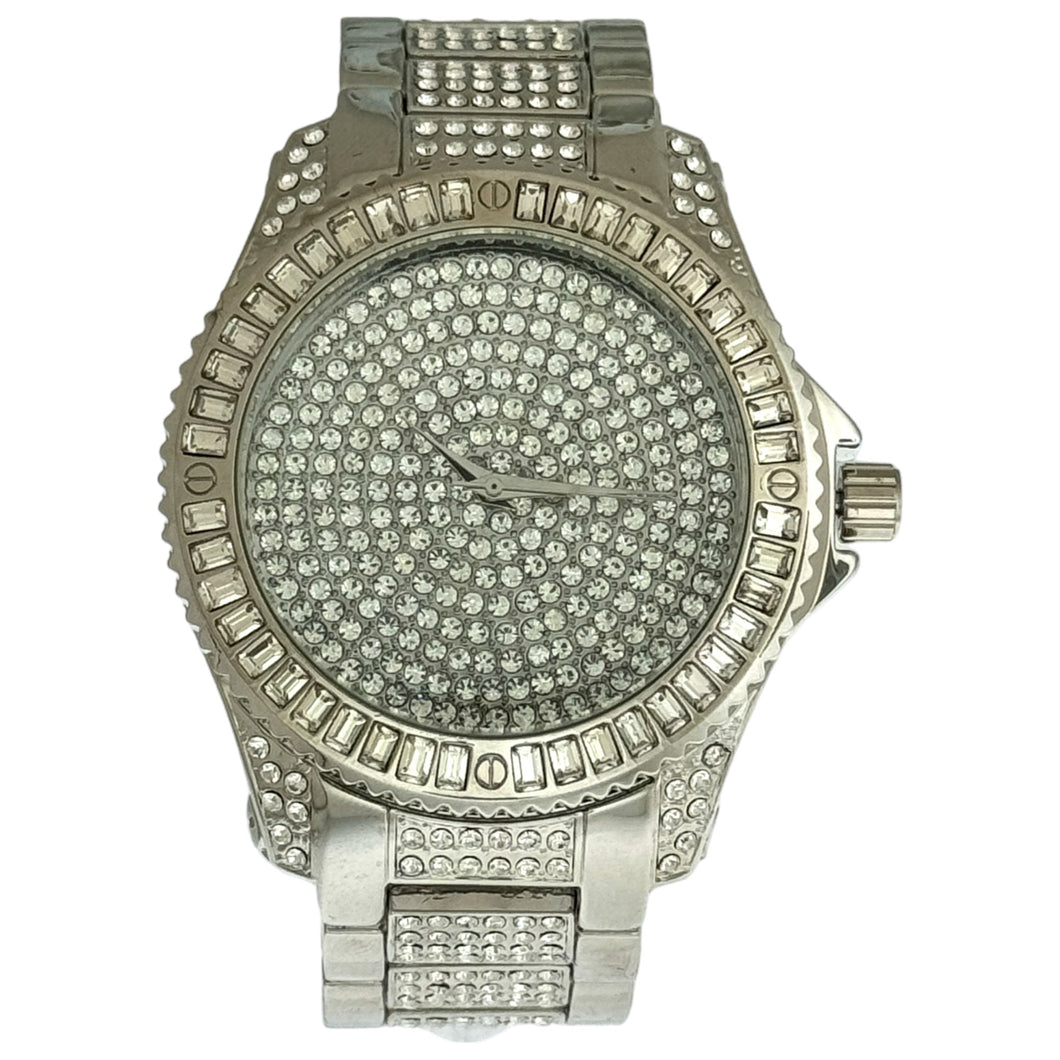 Captain Bling Silver-Tone Spiral Pave Dial Watch with Pave Accents