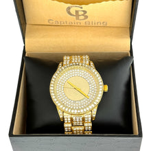 Load image into Gallery viewer, Captain Bling Gold-Tone Minimalist Pave Dial Watch with Pave Accents
