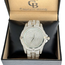 Load image into Gallery viewer, Captain Bling Silver-Tone Textured Pave Dial Watch with Pave Accents
