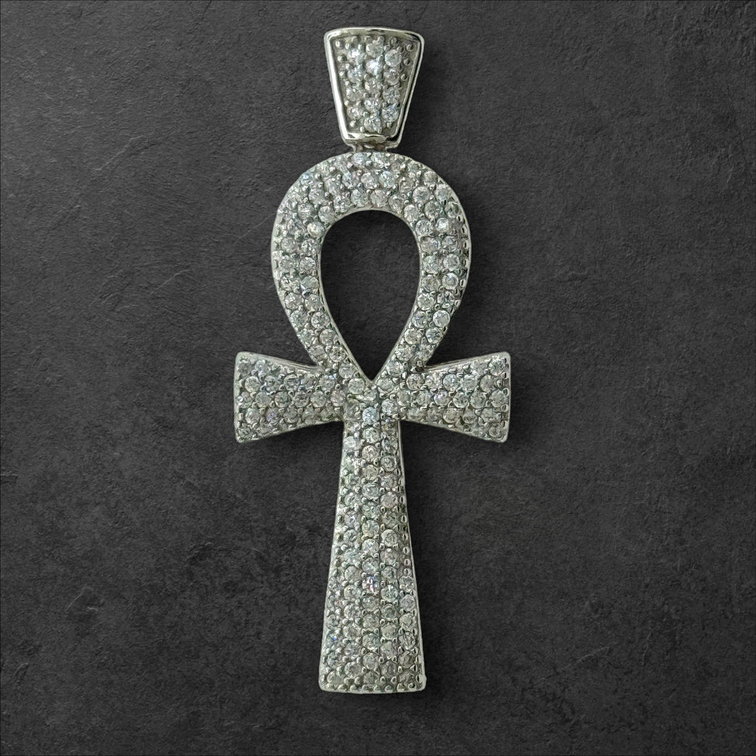 Sterling Silver CZ Ankh Cross Pendent