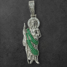 Load image into Gallery viewer, Sterling Silver CZ Saint Jude (Green) Pendent
