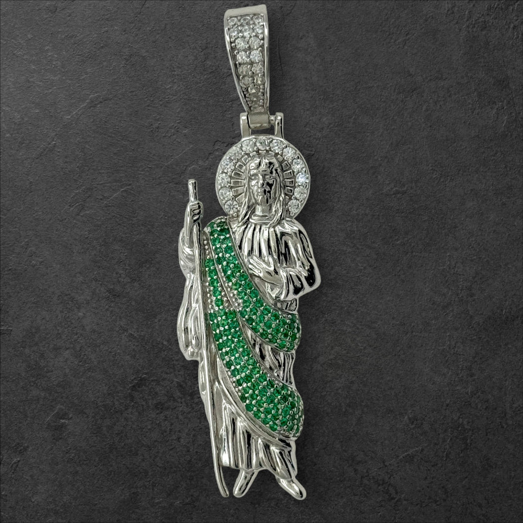 Sterling Silver CZ Saint Jude (Green) Pendent