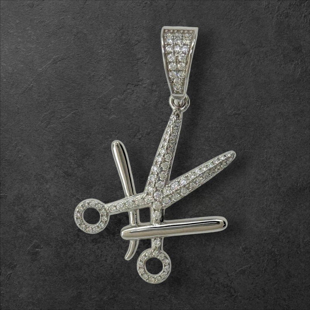 Sterling Silver CZ Barber Scissors Pendent