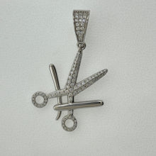 Load image into Gallery viewer, Sterling Silver CZ Barber Scissors Pendent
