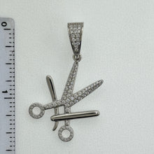 Load image into Gallery viewer, Sterling Silver CZ Barber Scissors Pendent
