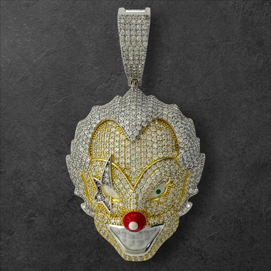 Sterling Silver CZ Joker Face Pendent