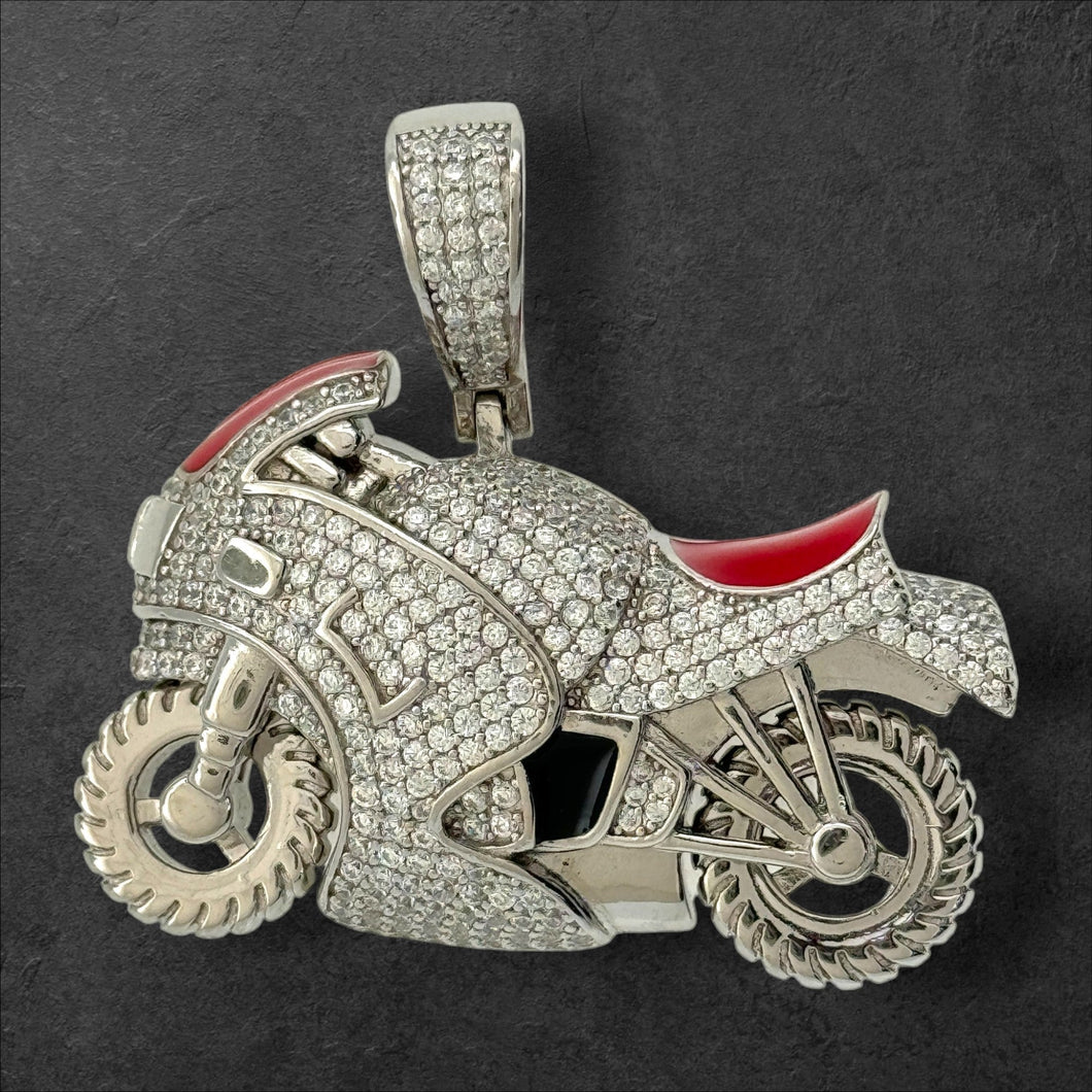 Sterling Silver CZ Bike Pendent