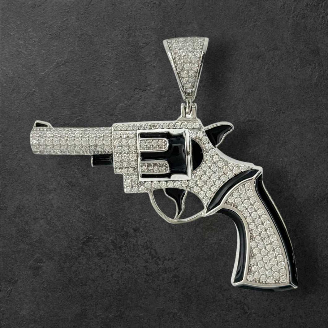 Sterling Silver CZ Revolver Gun Pendent