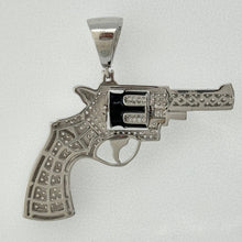 Load image into Gallery viewer, Sterling Silver CZ Revolver Gun Pendent
