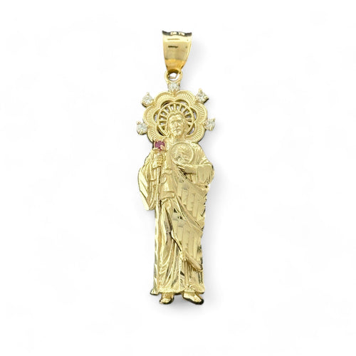 14KT Gold Crucifix Cross Pendant with Sparkling Cubic Zirconia Stones - Elegant Religious Jewelry