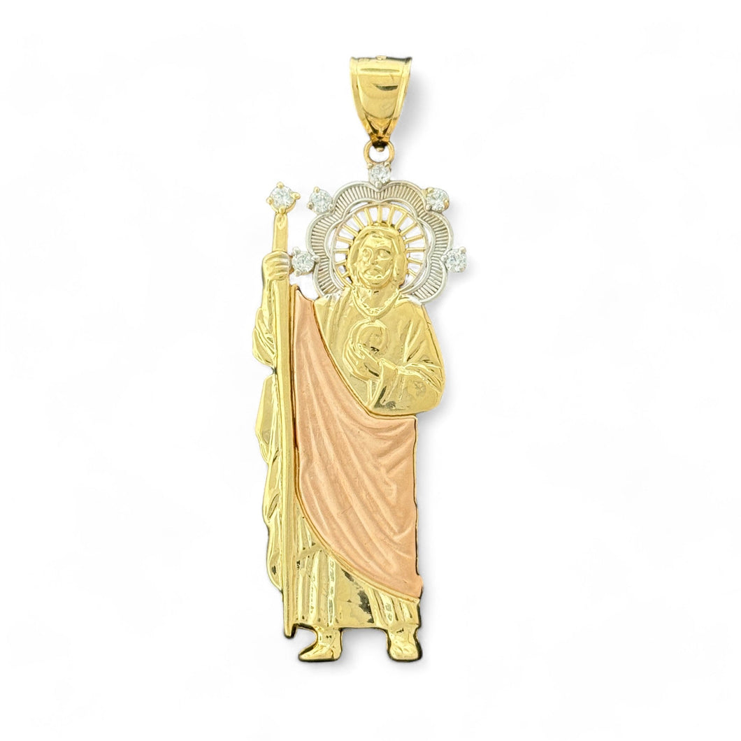 14KT Gold Crucifix Cross Pendant with Sparkling Cubic Zirconia Stones - Elegant Religious Jewelry