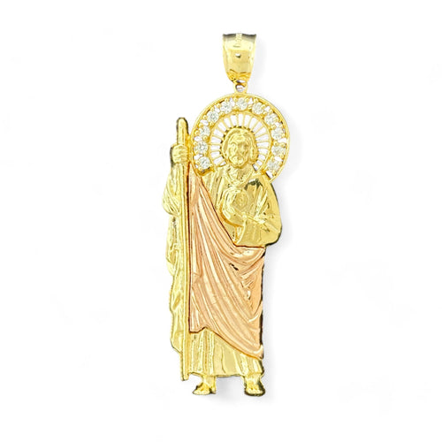 14KT Gold Crucifix Cross Pendant with Sparkling Cubic Zirconia Stones - Elegant Religious Jewelry