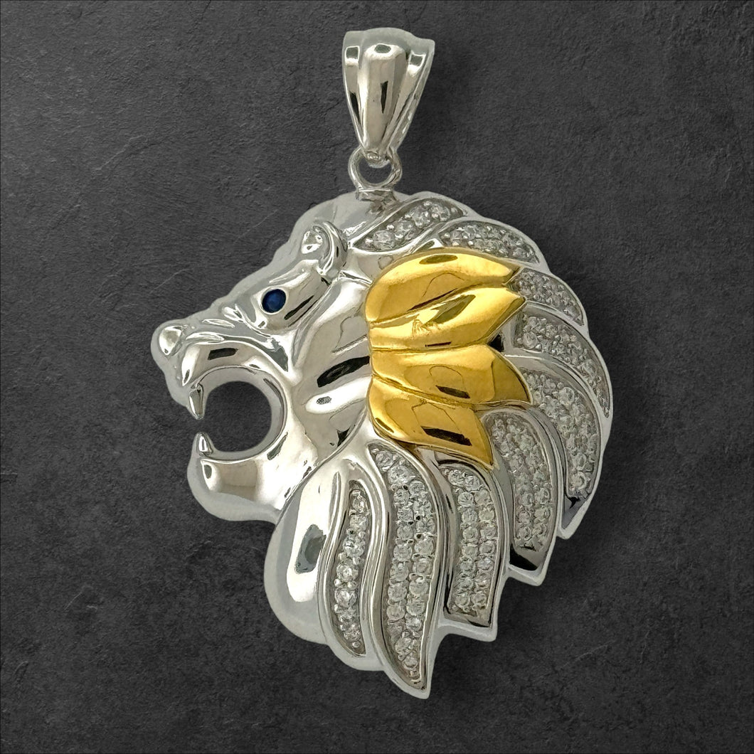 Sterling Silver CZ Lion Head Pendent