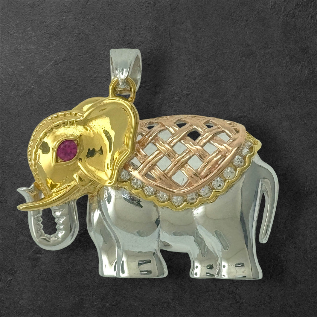 Sterling Silver CZ Elephant Pendent