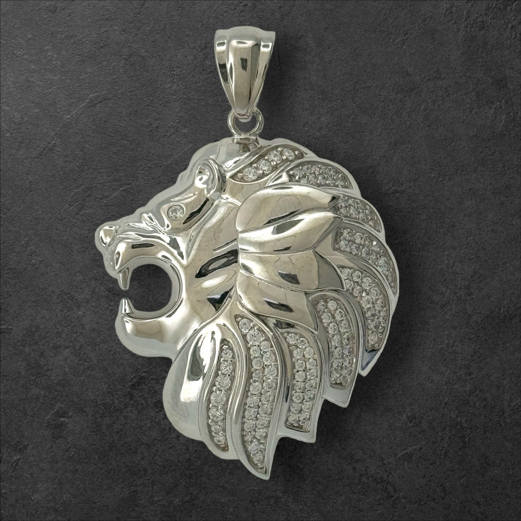 Sterling Silver CZ Lion Head Pendent