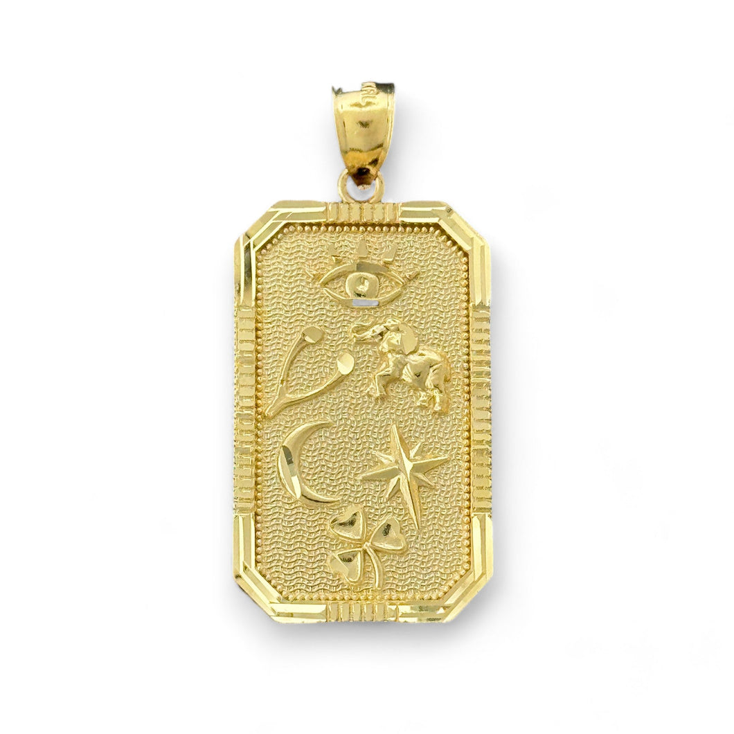 14KT Yellow Gold Rectangular Lucky Pendant