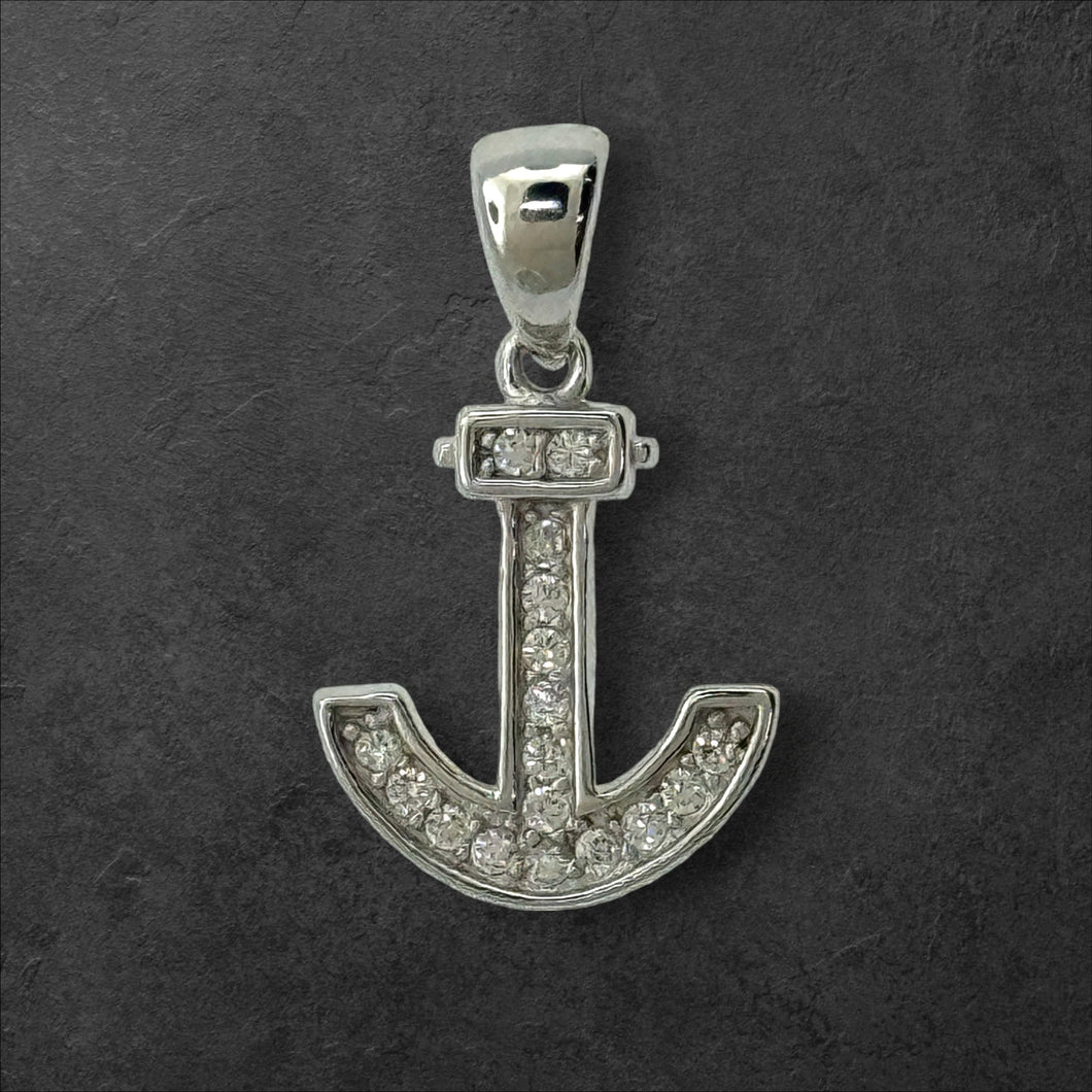 Sterling Silver CZ Small Anchor Pendent