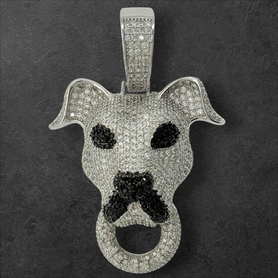 Sterling Silver CZ 3D Dog Face Pendant