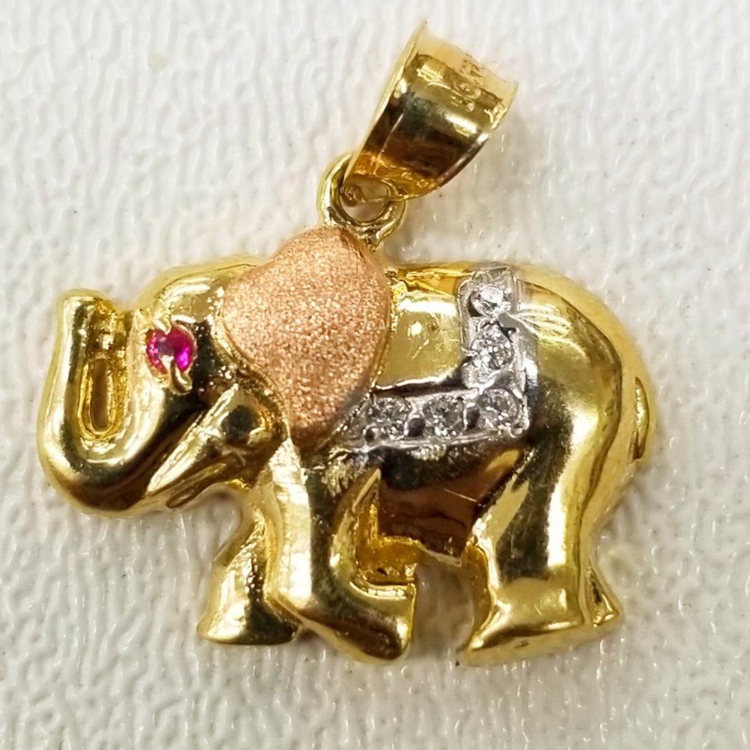 10Kt Elephant pendant Real Tri Color Gold Diamond cut 3mm Bail, 2.35 GRM.