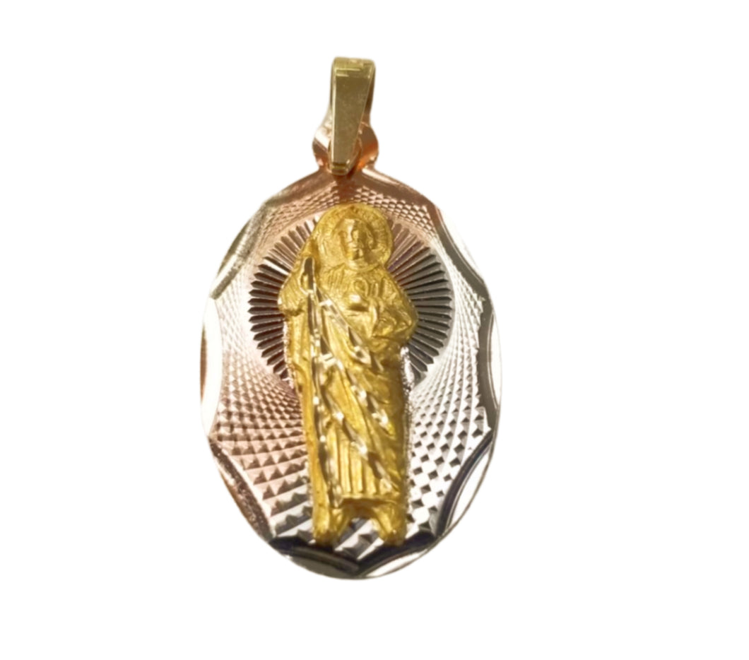 10KT  Saint JUDE  Real Tricolor Gold Pendant, Bail 4.5mm  2.20GRM