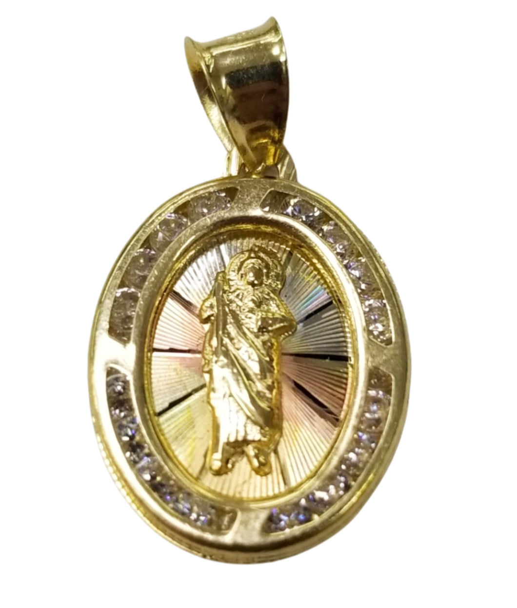 10KT  Saint JUDE  Real Tricolor Gold Pendant, Bail 3 mm  1.00 GRM