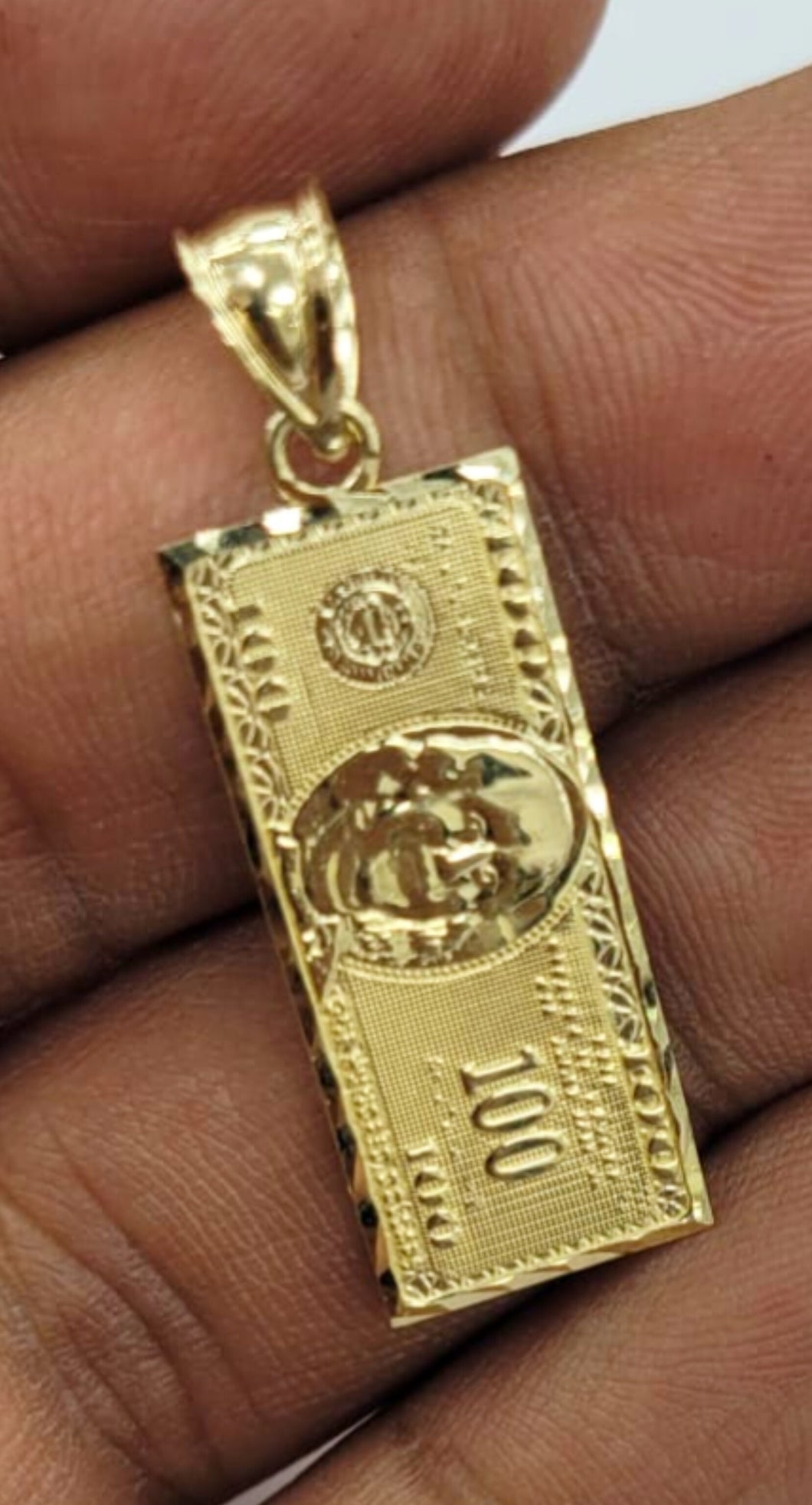 10KT 100 Dollar  pendant  Real Yellow Gold Diamond cut Bail 5.5 mm  1.78 GRM