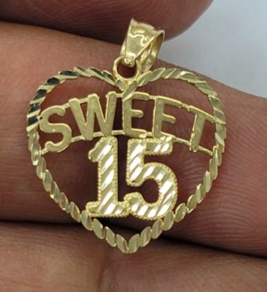 10KT Yellow Real Gold Sweet 15 Heart Pendant, Brand new