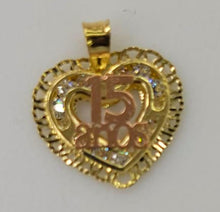 Load image into Gallery viewer, 10KT 15 Anos Heart Real Yellow Gold Pendant, Diamond Cut, 2 mm bail , 0.72 Grm
