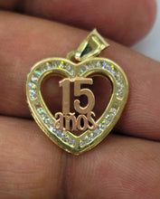 Load image into Gallery viewer, 10KT 15 Anos Heart Real Yellow Gold Pendant, Diamond Cut, 2 mm bail , 1.04 Grm
