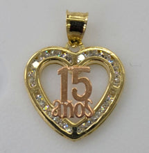 Load image into Gallery viewer, 10KT 15 Anos Heart Real Yellow Gold Pendant, Diamond Cut, 2 mm bail , 1.04 Grm
