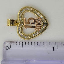 Load image into Gallery viewer, 10KT 15 Anos Heart Real Yellow Gold Pendant, Diamond Cut, 2 mm bail , 1.04 Grm
