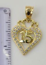 Load image into Gallery viewer, 10KT 15 Heart Real Yellow Gold Pendant, Diamond Cut, 5.5 mm bail , 3.61 Grm
