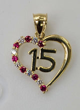 Load image into Gallery viewer, 10KT 15 Heart Real Tricolor Gold Pendant, Diamond Cut, 3.5 mm bail , 1.45 Grm
