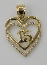 Load image into Gallery viewer, 10KT 15 Heart Real Yellow Gold Pendant, Diamond Cut, 5mm bail , 3.75 Grm
