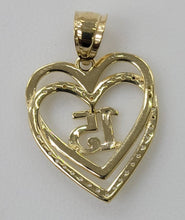 Load image into Gallery viewer, 10KT 15 Heart Real Yellow Gold Pendant, Diamond Cut, 5mm bail , 3.75 Grm
