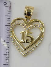 Load image into Gallery viewer, 10KT 15 Heart Real Yellow Gold Pendant, Diamond Cut, 5mm bail , 3.75 Grm
