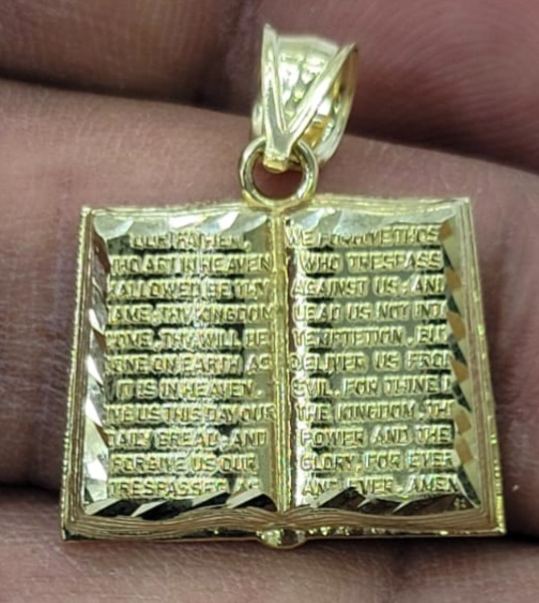 10KT Bible Real Gold Pendant, Diamond Cut, 5 mm bail , 3 Grm