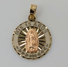 Load image into Gallery viewer, 10KT 15 Anos Virgin Mary Real Gold Pendant, Diamond Cut, 4.5 mm bail , 2.35 Grm
