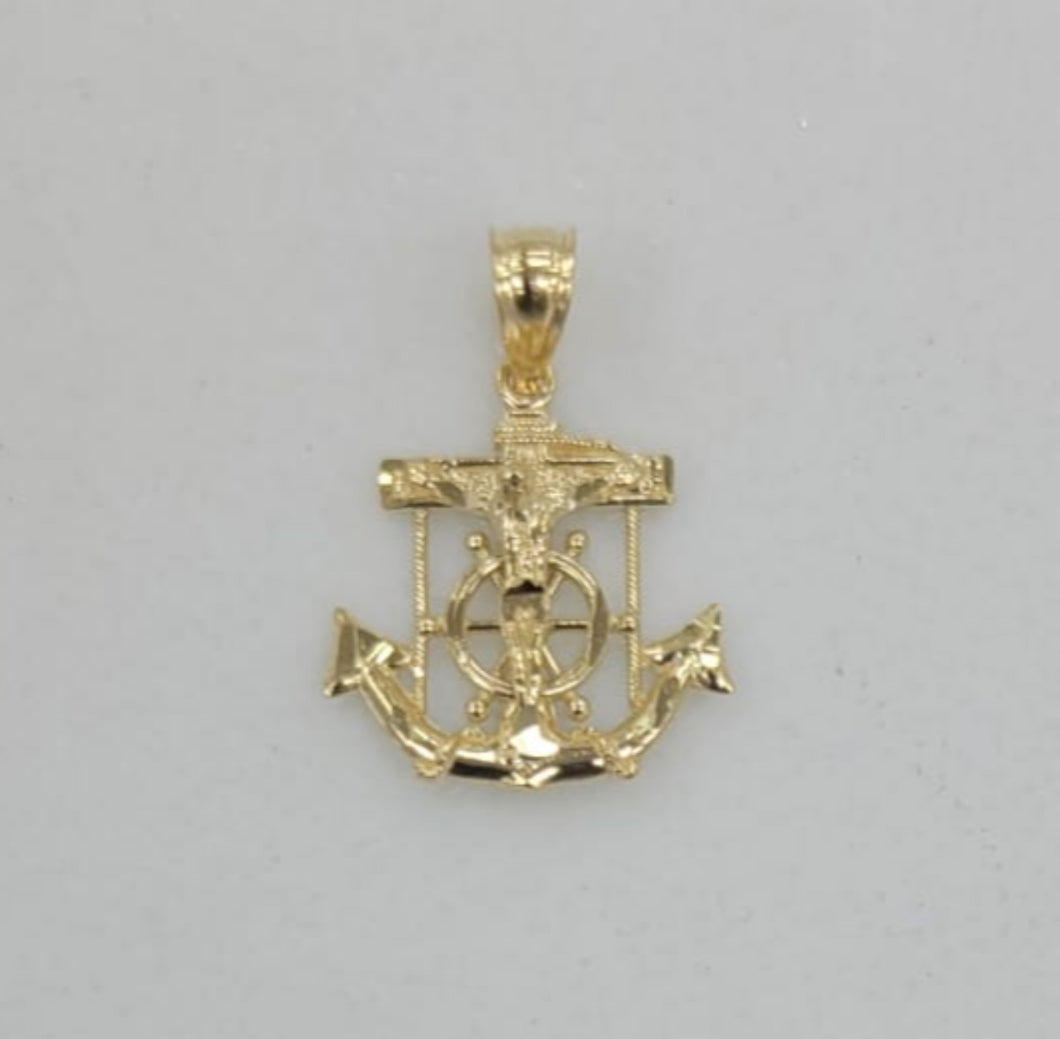 10KT Anchor pendant Real Gold Diamond cut 3mm Bail, 2.58 GRM