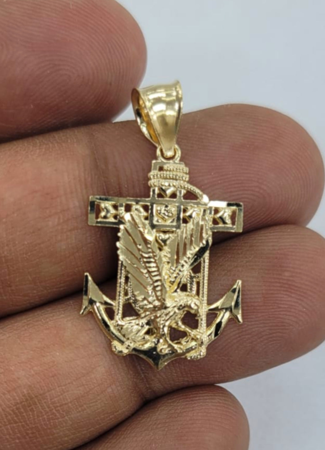 10KT Anchor pendant Real Gold Diamond cut 3.5mm Bail, 2.27 GRM