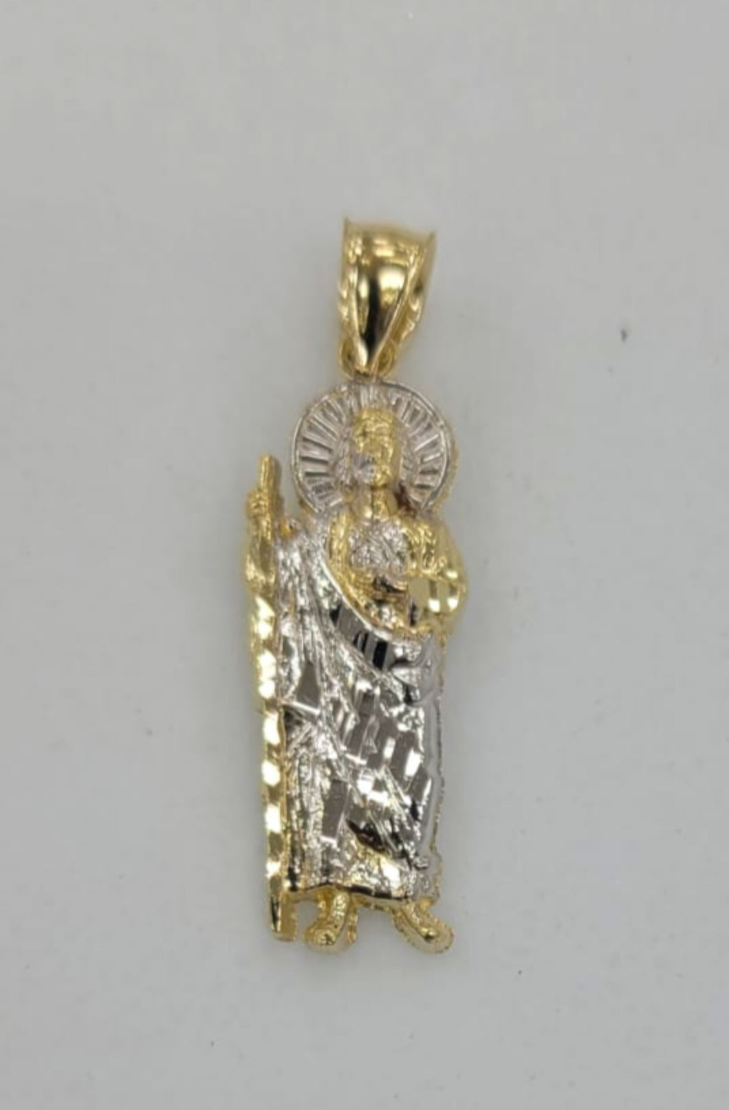 10KT  Saint JUDE  Real dual color Gold Pendant, Bail 5 mm 2.03 GRM