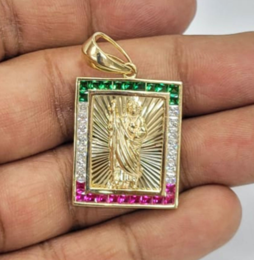 14KT Saint JUDE Real Tricolor Gold Pendant, Bail 5.5 mm 6.96 GRM