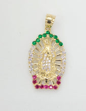 Load image into Gallery viewer, 14KT virgin mary pendant  Real Tricolor Gold Diamond cut Bail 5.0 mm 6.56 GRM
