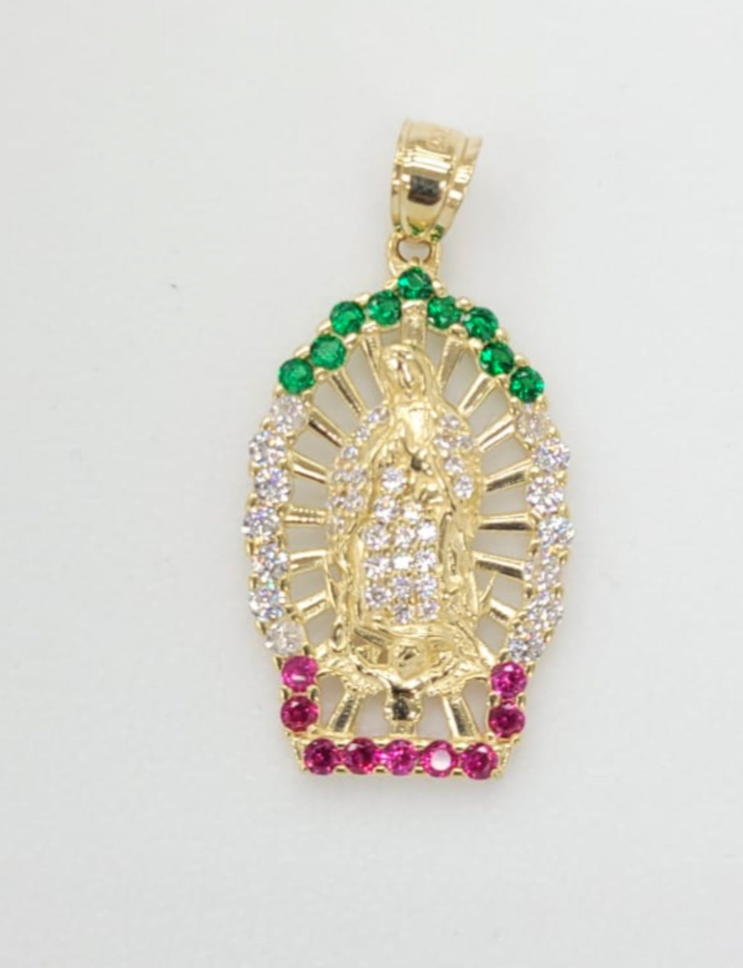 14KT virgin mary pendant  Real Tricolor Gold Diamond cut Bail 5.0 mm 6.56 GRM