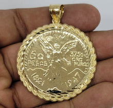 Load image into Gallery viewer, 14KT 50 pesos coin , mexican coin, Centanario  coin, Gold Diamond cut Bail 3.5 mm 18.42 GRM
