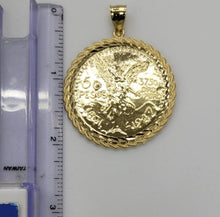 Load image into Gallery viewer, 14KT 50 pesos coin , mexican coin, Centanario  coin, Gold Diamond cut Bail 3.5 mm 18.42 GRM
